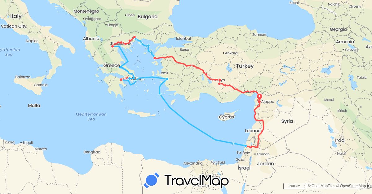 TravelMap itinerary: driving, hiking, boat